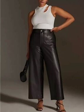 Anthropologie Maeve The Collette Cropped Wide-Leg Faux Leather Pants Black